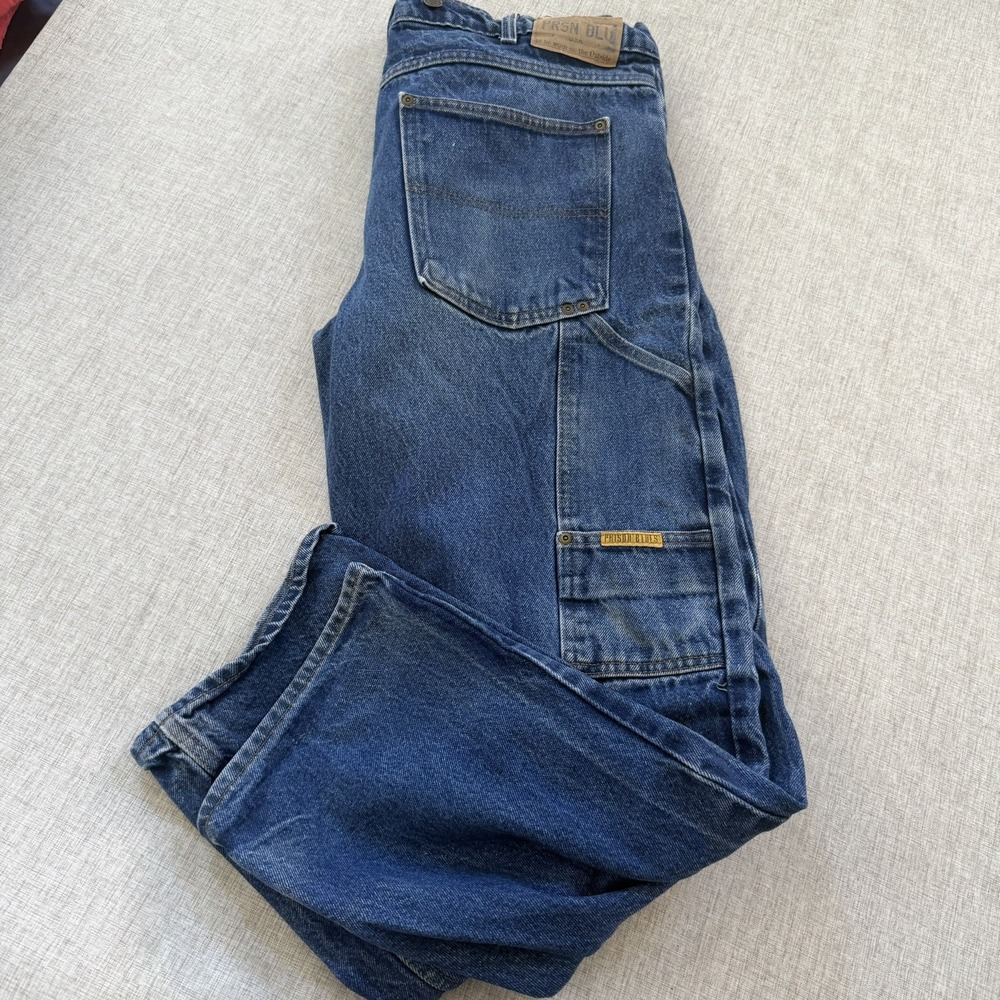 Vintage Prison Blues Denim Jeans Mens 36x31 Carpenter Workwear Made In USA